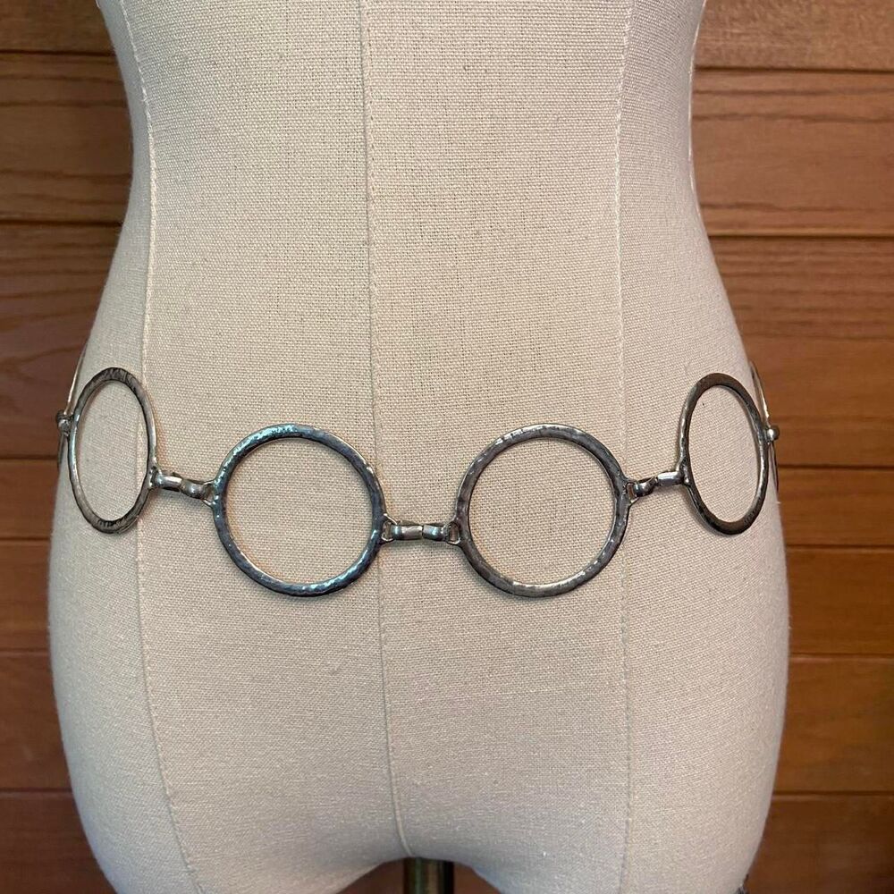 Y2K hammered silver tone circle chain belt